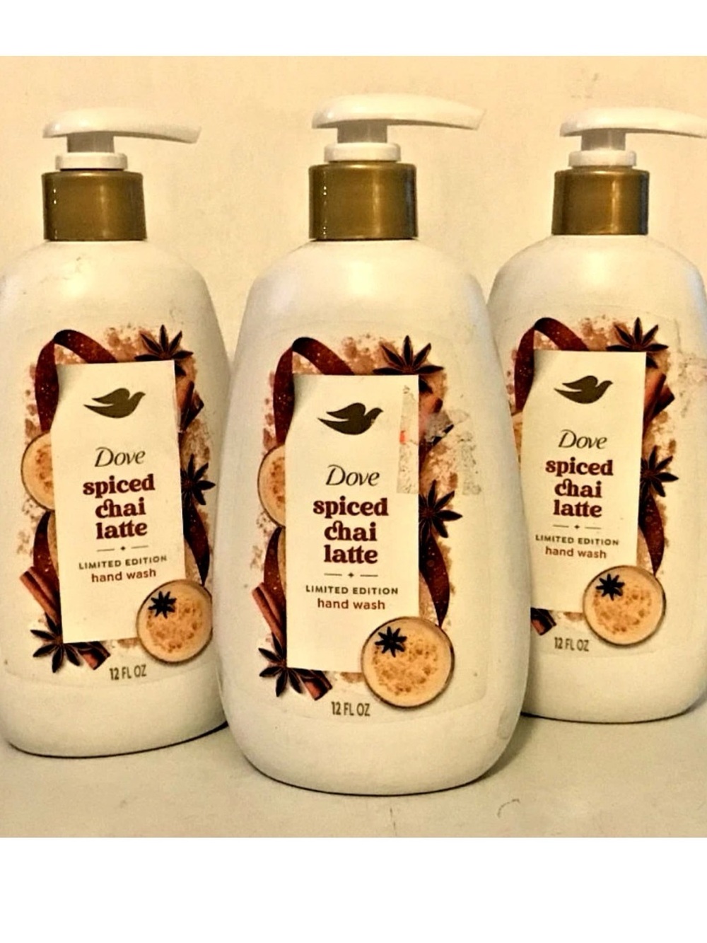 Dove Spiced Chai Latte hand wash soap 12 oz Pump Holiday Treats Limited ED x3